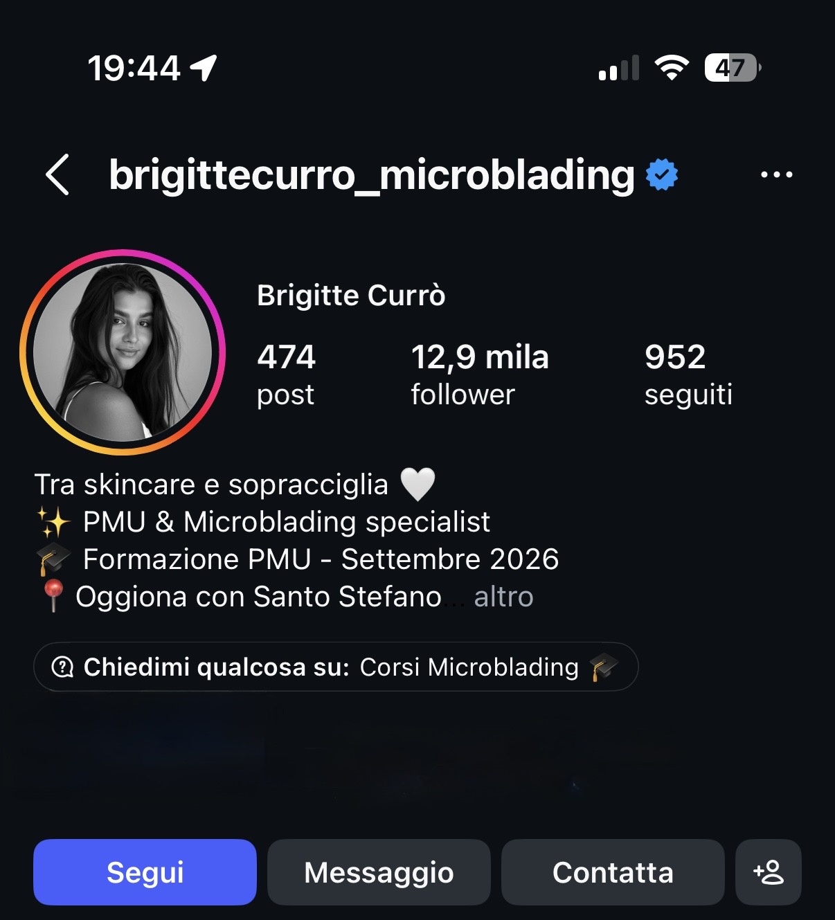 Profilo Instagram Brigitte Currò